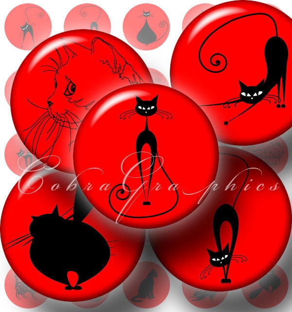 Cats - 1 inch Circles Downloadable Collage Sheet CG-148 for Crafting Scrapbooking Pendant Jewelry Making Charms Magnets JPG