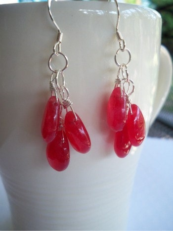 Red Quarz Wire-Wrapped Teardrop Earrings