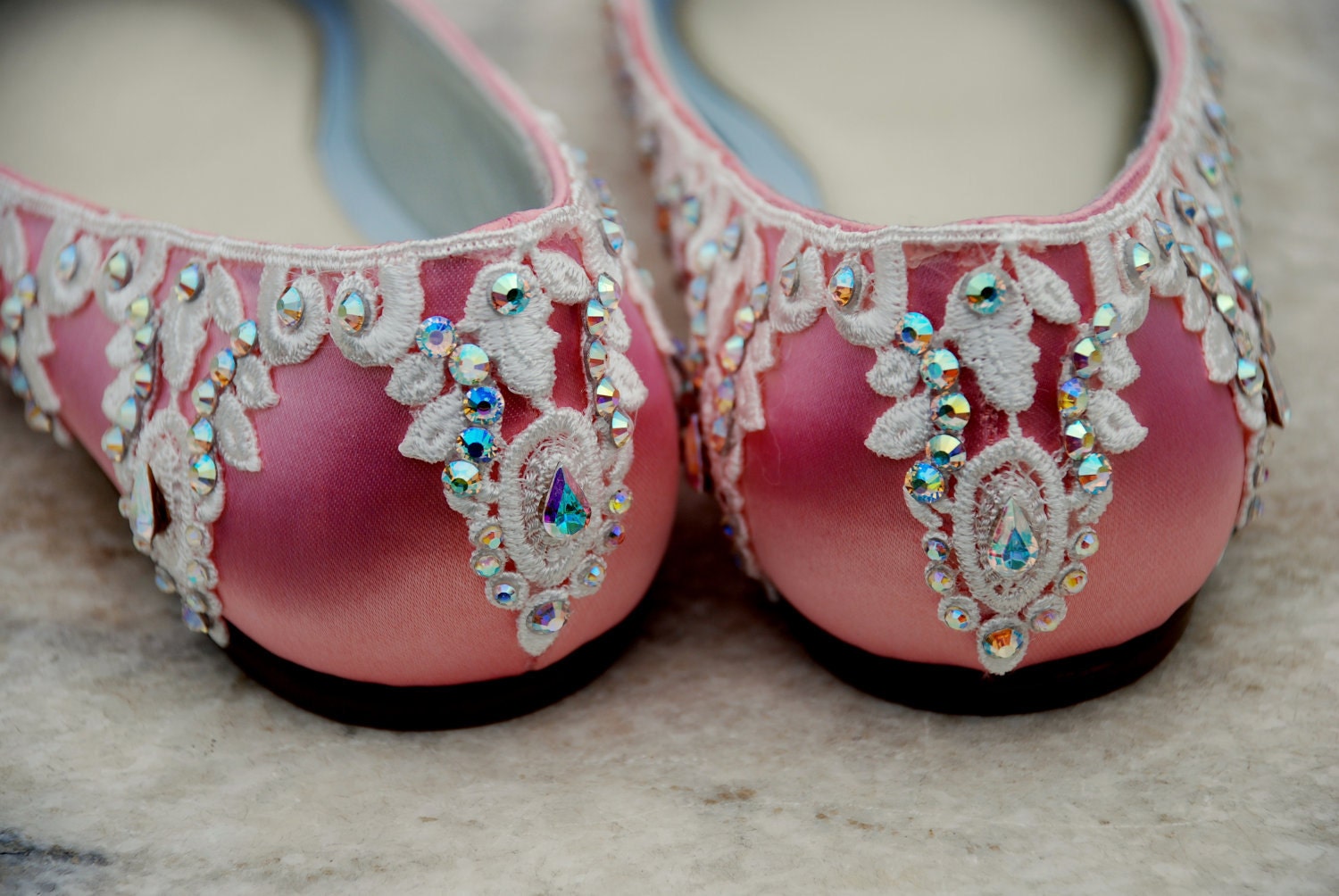 Belle Wedding Shoes Bridal Ballet Flat Ivory Lace Swarovski Crystals 