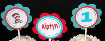 Personalized Dr. Seuss Cat in the Hat Birthday Cupcake Toppers