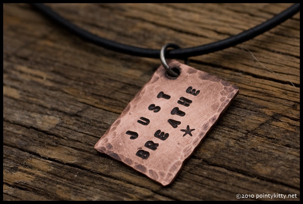 Just Breathe - sterling silver and copper hand-hammered pendant necklace