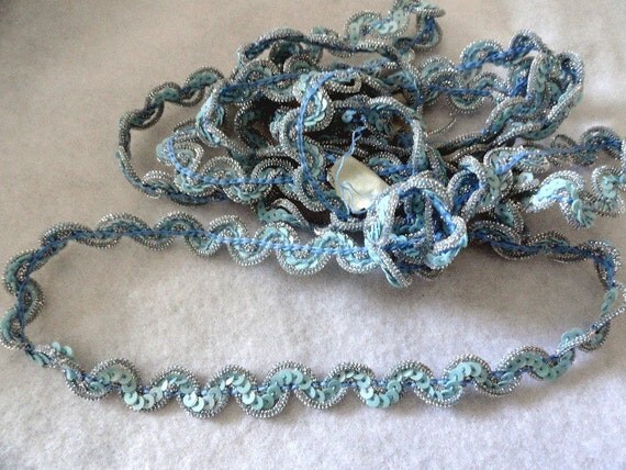 Light Blue and Silver Sequin and Boullion Sewing Trim