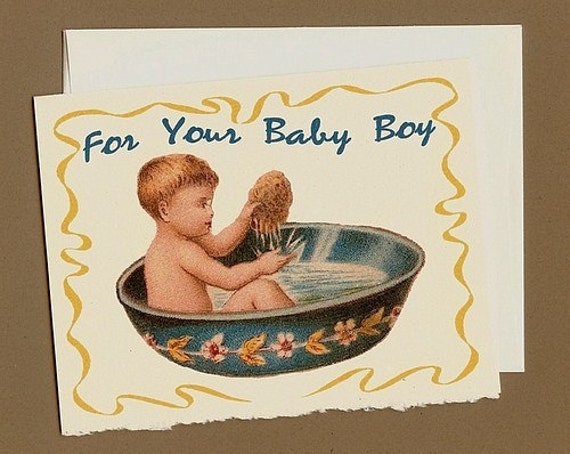 Baby Boy Card, New Baby Boy Card, vintage style, handmade