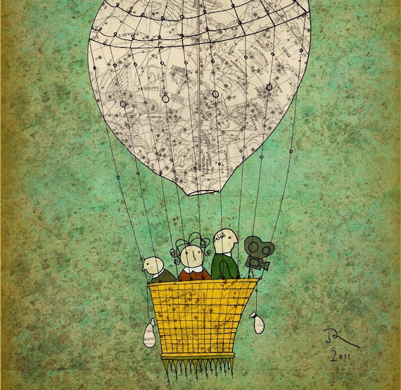 map hot air balloon Giclee Art Print Limited edition 12''x16'' (A3)by Juri Romanov-OrangeOptimist