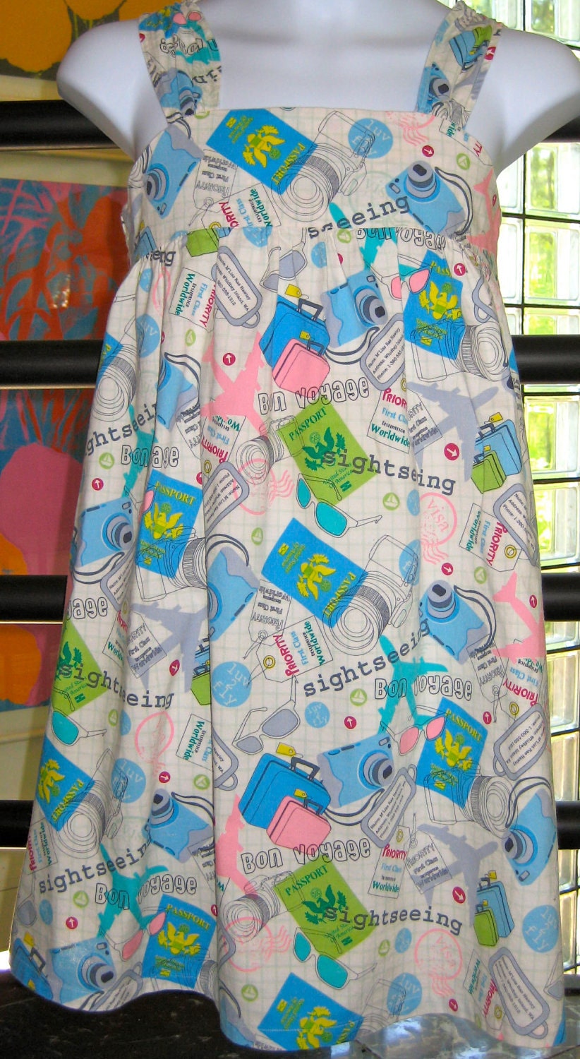 International Travel Passport Cotton Sundress, Girls Size 10