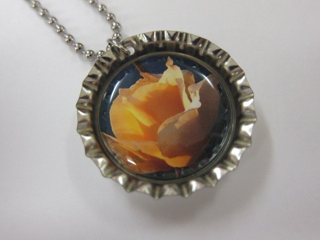 Bottlecap Necklace - Yellow Rose - On Black