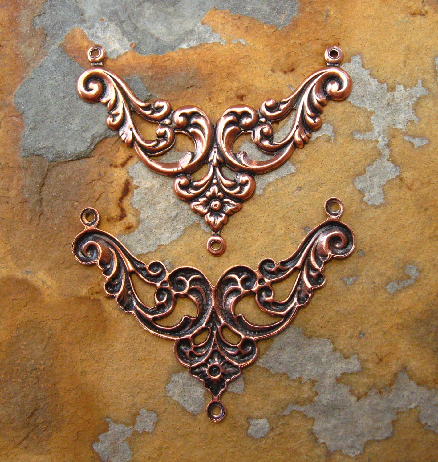 LOW SHIPPING 2 Antique Copper Lydia Connector 38mm  x 29mm -  Trinity Brass