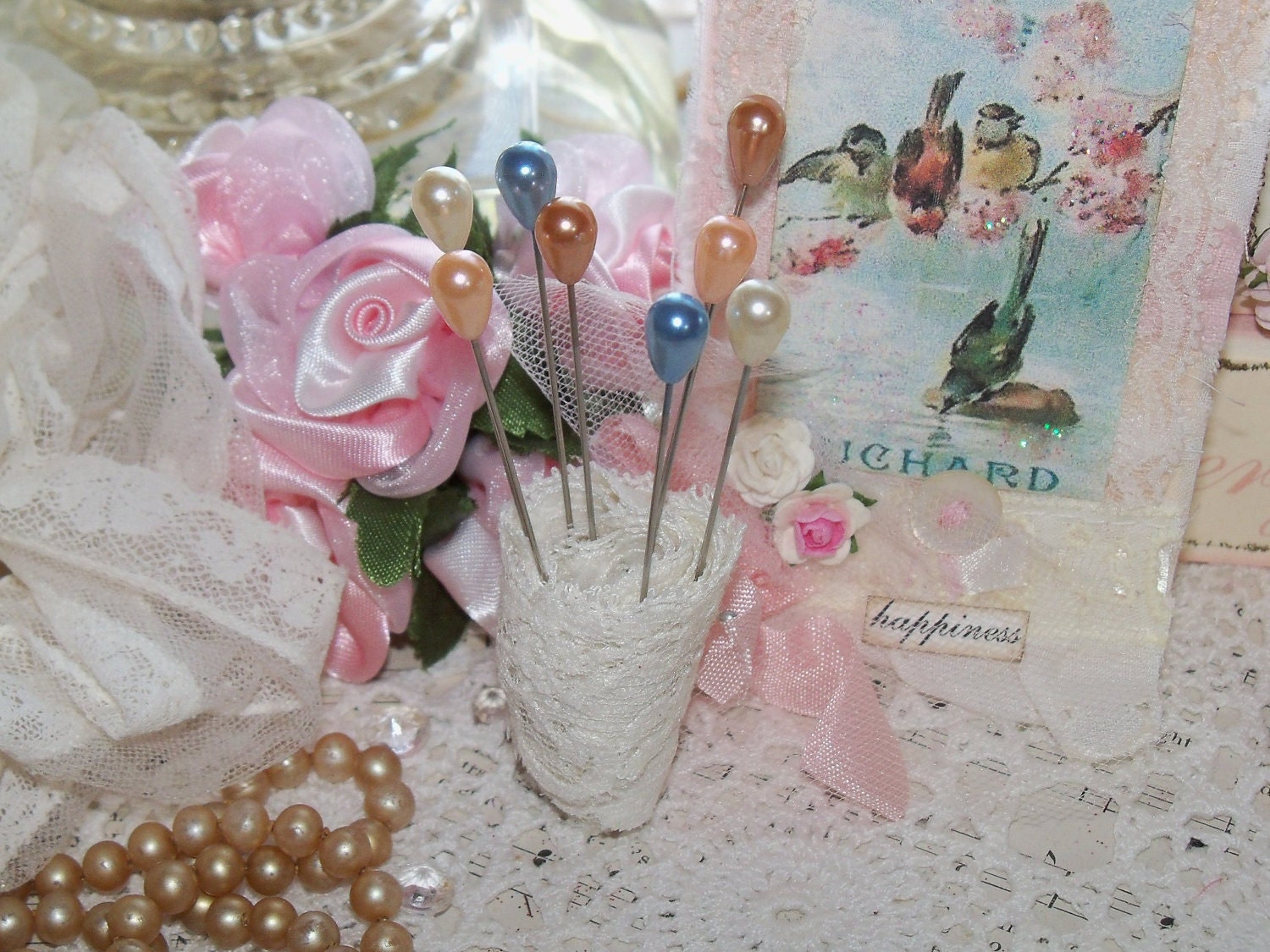 Beautiful Pastel Pearl Head Pins-Altered Art-Supplies-Set of 12-Straight Pins-Wedding-Millinery