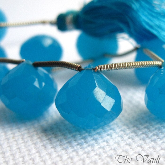 Blue Chalcedony onion faceted briolettes, 12mm, matched pair, last ones
