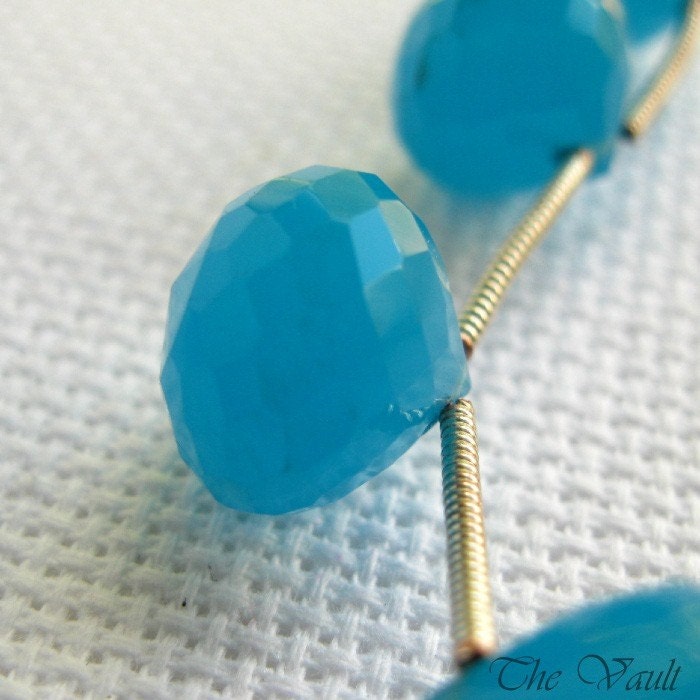 Blue Chalcedony onion faceted briolettes, 12mm, matched pair, last ones