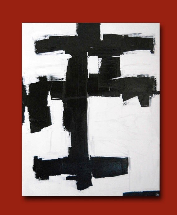HiROSHiGE original abstract modern painting - gallery fine art - contemporary interior design - ooak home wall decor - black white