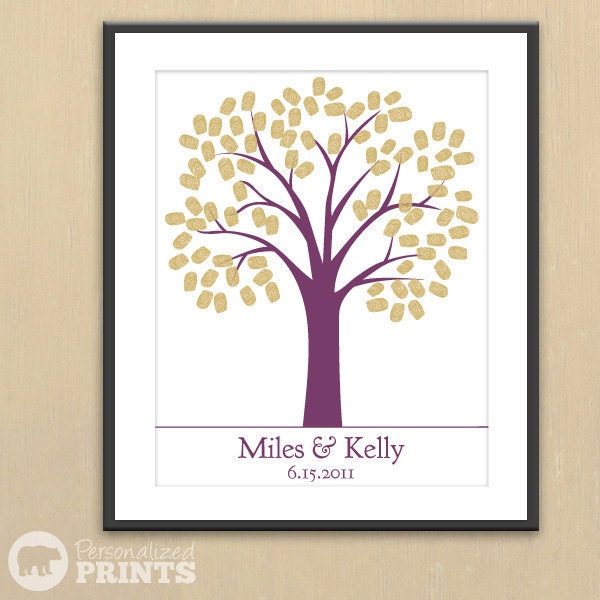Traditional Wedding Tree - Finger Print Guest Registry Print - 16x20 - 100 Signature Guestbook Keepsake Poster