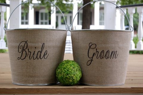 Bride Groom Burlap Wedding Metal Bucket Pails perfect for wedding 