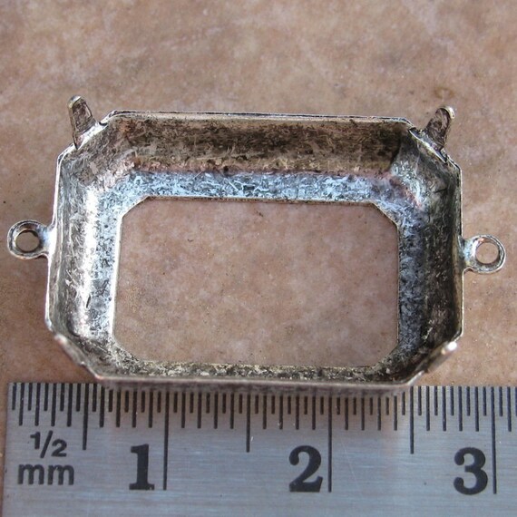 12 Antique Silver Brass 2 Ring 25x18 Octagon Setting 1005