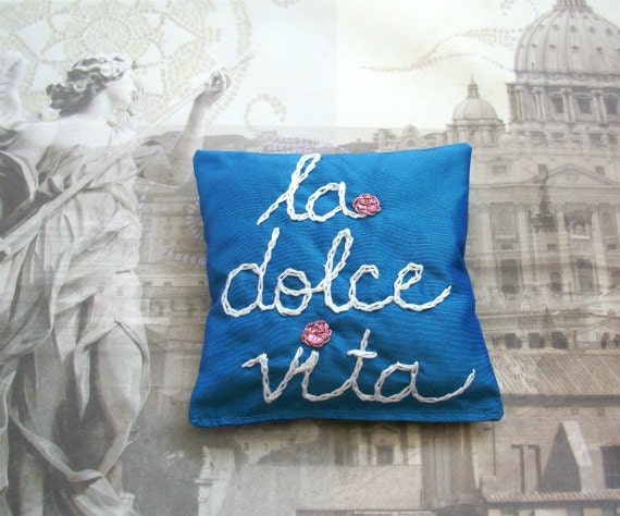 Lavender Sachet in Dupioni Silk with Hand Embroidery by Dolce Dreams