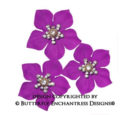 3 Rhinestone Fuchsia Violet Star Jasmine Flower Bridal Hair Pins