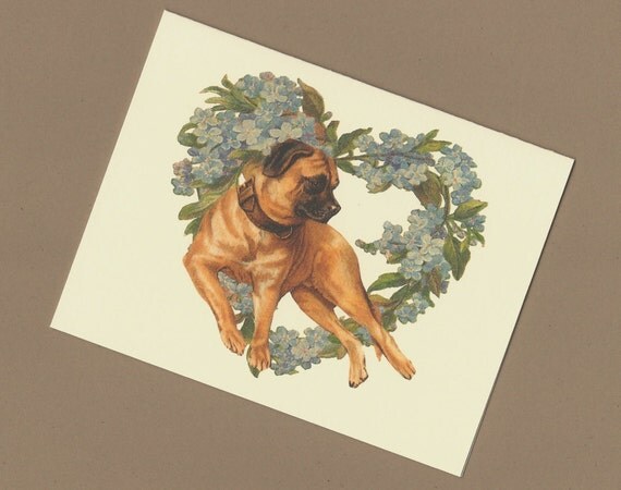 I Love You Card, Love Card - "Love you big time" - Boxer dog, Vintage style handmade card