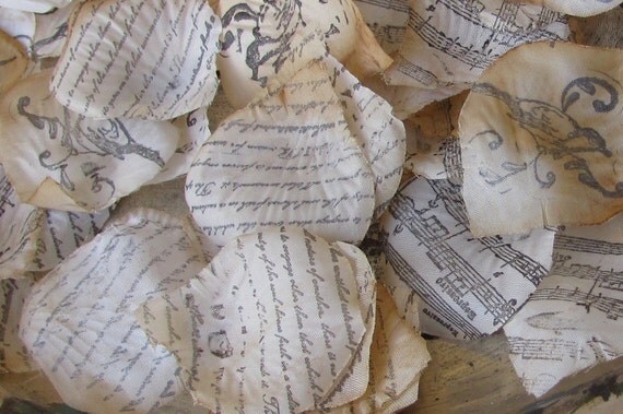 Wedding  Flower Petals  Tea Stained Hand Stamped