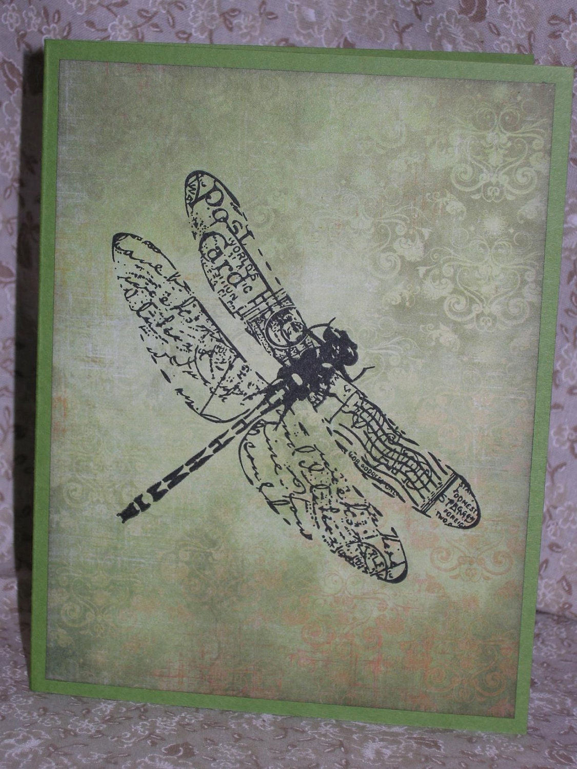 Limited Edition Dragonfly Blank Card A2 - post card, wings, flight, green, parchment, nature, insect