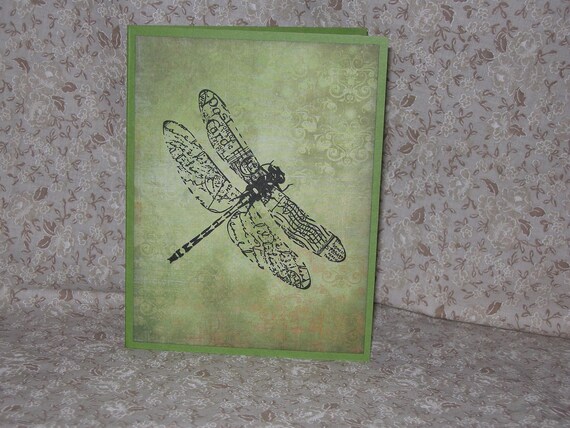 Limited Edition Dragonfly Blank Card A2 - post card, wings, flight, green, parchment, nature, insect