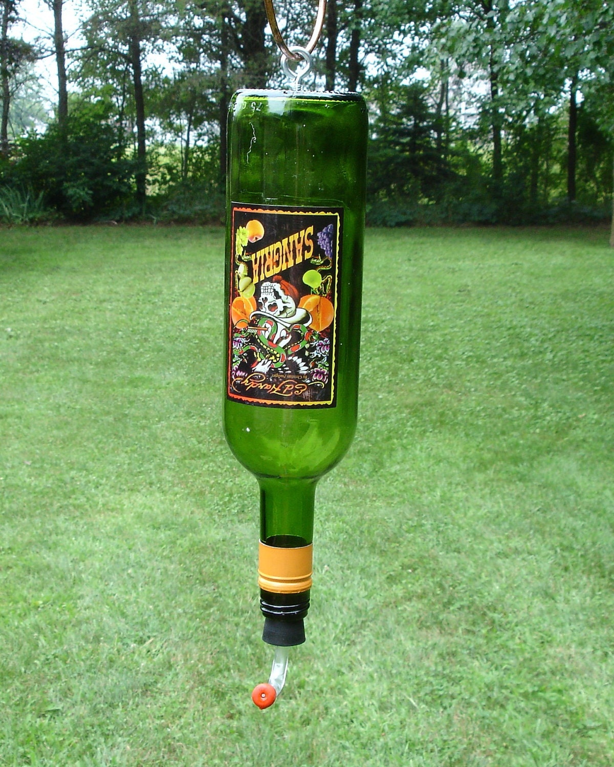 Hummingbird Feeder From Recycled Ed Hardy Sangria bottle