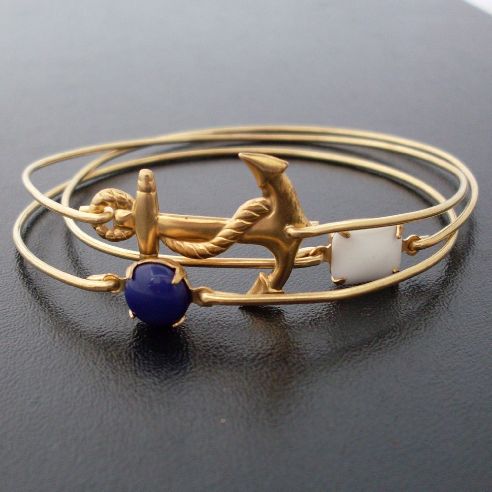 Bangle Bracelet Set Sailor Ahoy - Gold, Blue, White