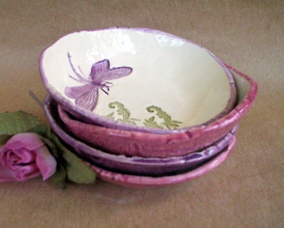 Ceramic Prep Bowls Set of  FOUR Dragonfly style