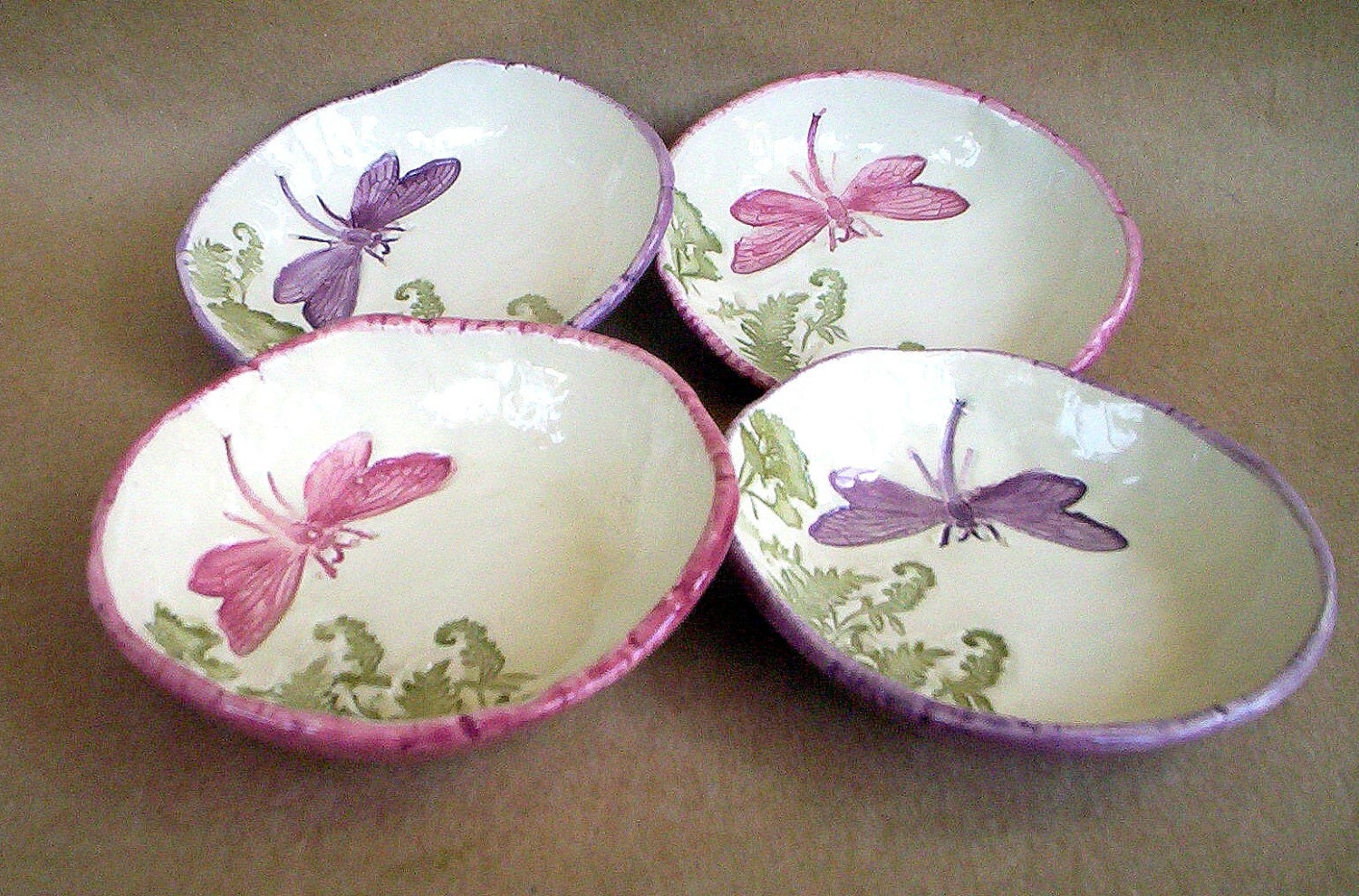 Ceramic Prep Bowls Set of  FOUR Dragonfly style