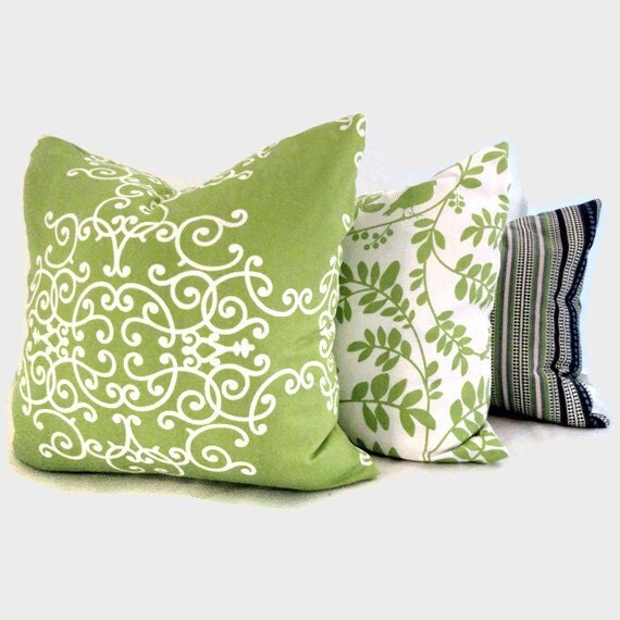 SALE Lime Green Birds in Tree Robert Allen Pillow Cover 18x18, 20x20, 22x22