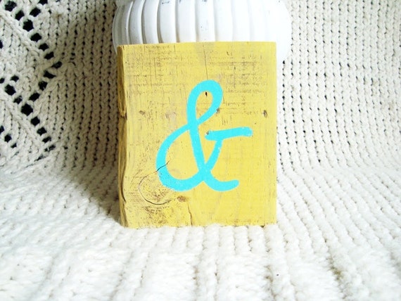 Ampersand in Turquoise on Bright Creamy Yellow