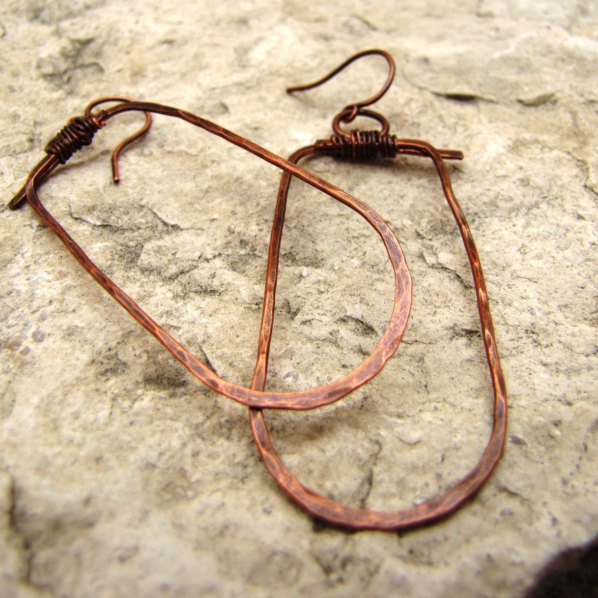 Hammered Rustic Copper Earrings "Simplicity"
