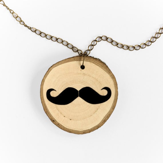 Mustache - illustrated wooden necklace