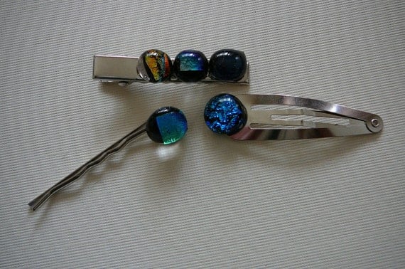 Glass Hair Clips  set of 3