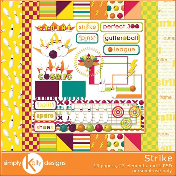 Strike Kit - Bowling Themed Digital Scrapbook Kit