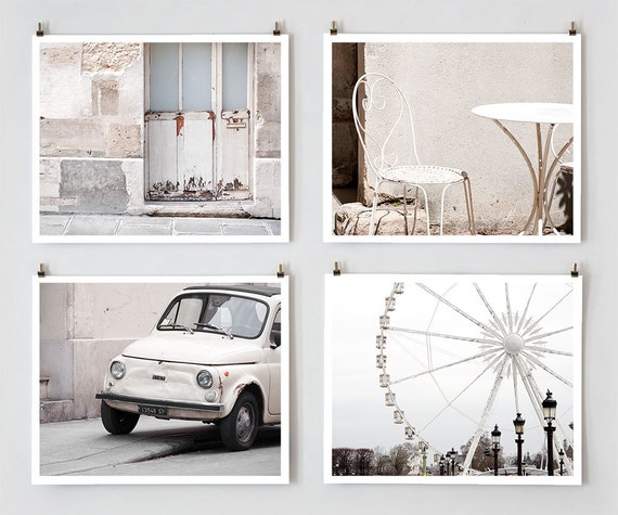Paris Photography Set, White - French Fine Art Photograph Prints - Paris Decor - Wall Art - White Home Decor