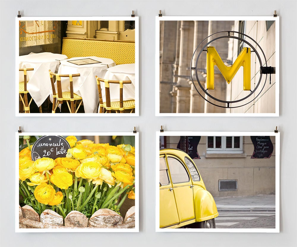 Paris Photo Set, Yellow - Paris Photography - French Fine Art Photography Art Prints  - Paris Decor -  Yellow Home Decor - Wall Art