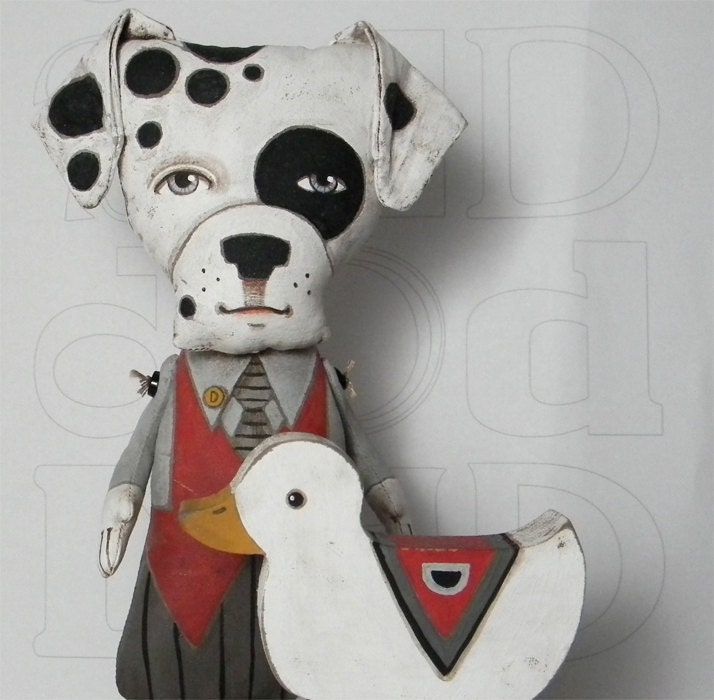 Dalmatian Dog and his Duck-- Contemporary Folk Art-- Made to order within a week