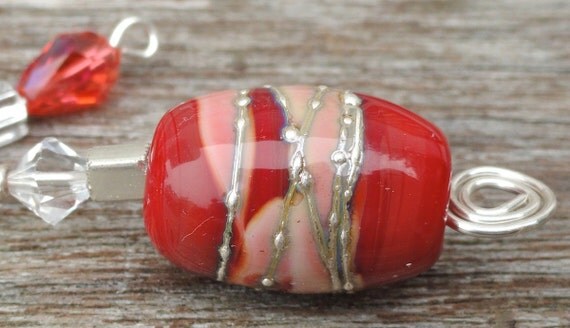 Pendant Cherry Rose Persimmon Focal Bead Wire Wrapped