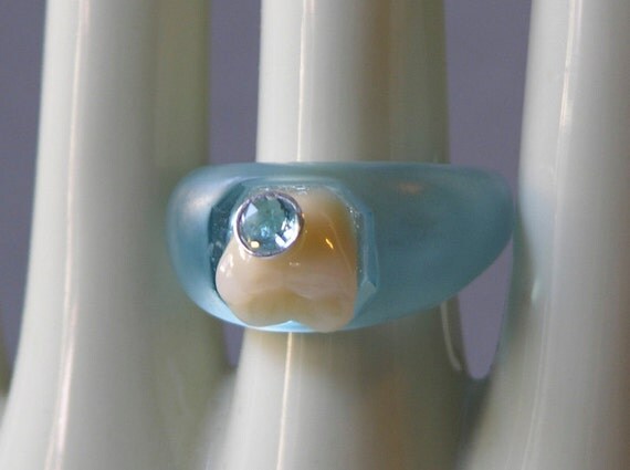 Toothless Ring Made With Fake Tooth And Topaz by dolldisasterdesign