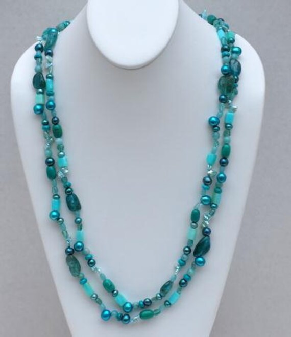 Amazon Dream - Mixed Blue Gemstone Necklace by MixedMediaDesigns1