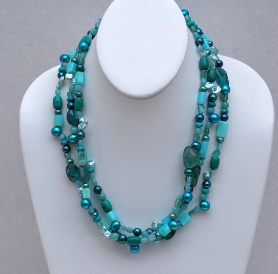 Amazon Dream - Mixed Blue Gemstone Necklace by MixedMediaDesigns1
