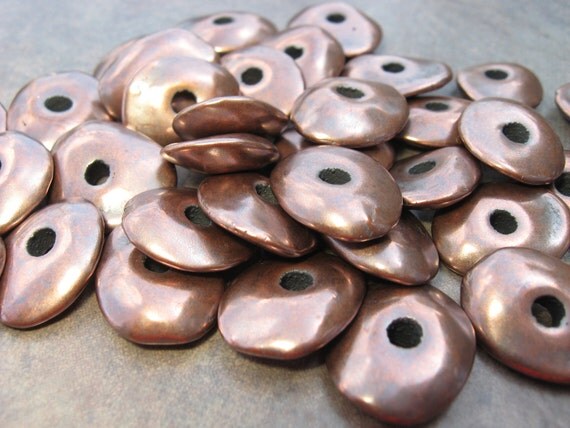 10 Mykonos Greek Ceramic Beads - BRONZE CORNFLAKE Metalized Beads