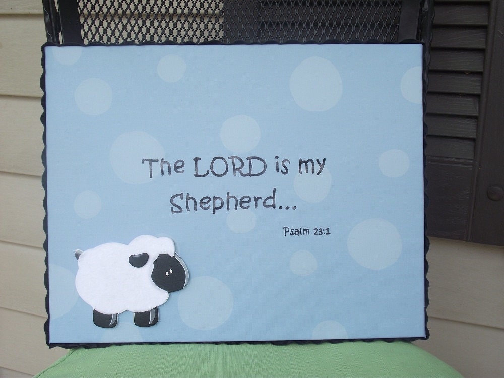 Canvas Painting with Polka Dots, Bible Verse and Lamb - "The Lord is my Shepherd"