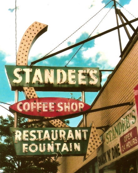 Chicago Photo - Standee's Snack 'N' Dine - 8x10 Altered Film Print - Vintage Neon Coffee Shop Sign - Diner - Arrow - Red - Green - Eat