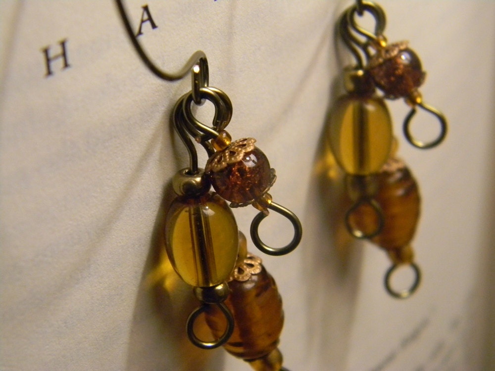 Amber and Bronze Demi Hoop Glass Beaded Earrings