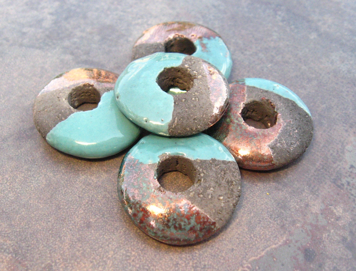 Mykonos Greek Ceramic Beads 20mm Frosted Copper Raku Disk Beads