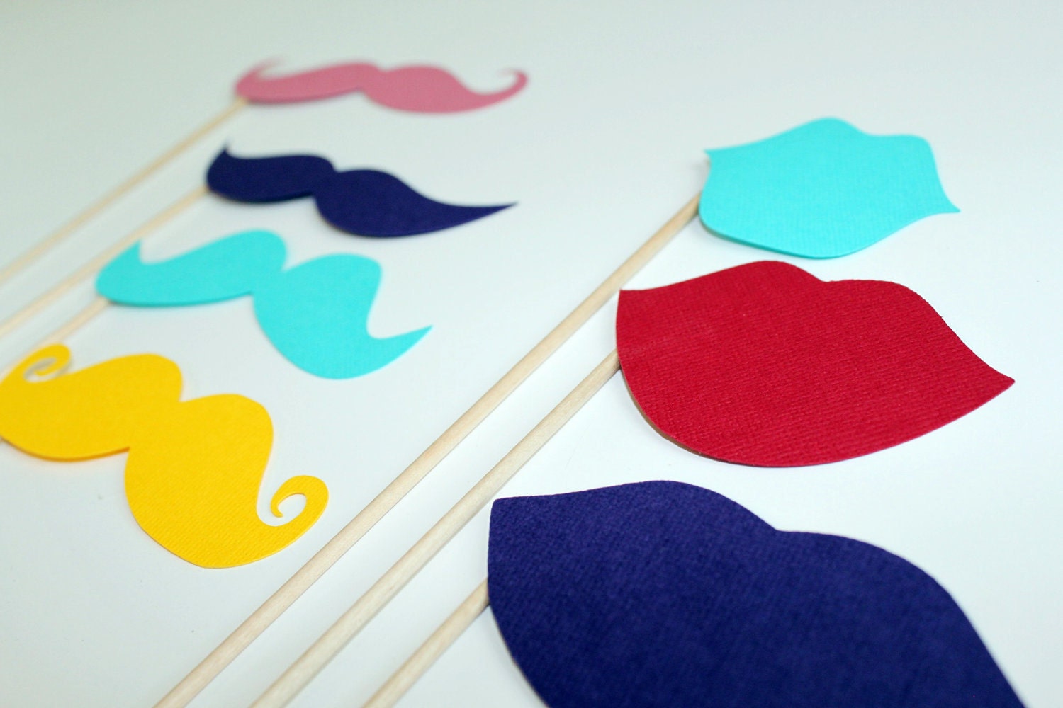 Color Pop Photo Booth Prop. Set of Eight Colorful Mustaches on a Stick