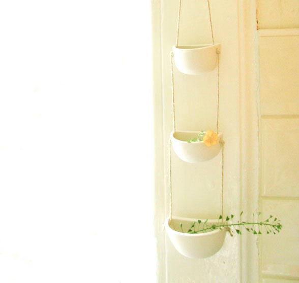 Small Hanging Porcelain Pots Trio by clacontemporary on Etsy