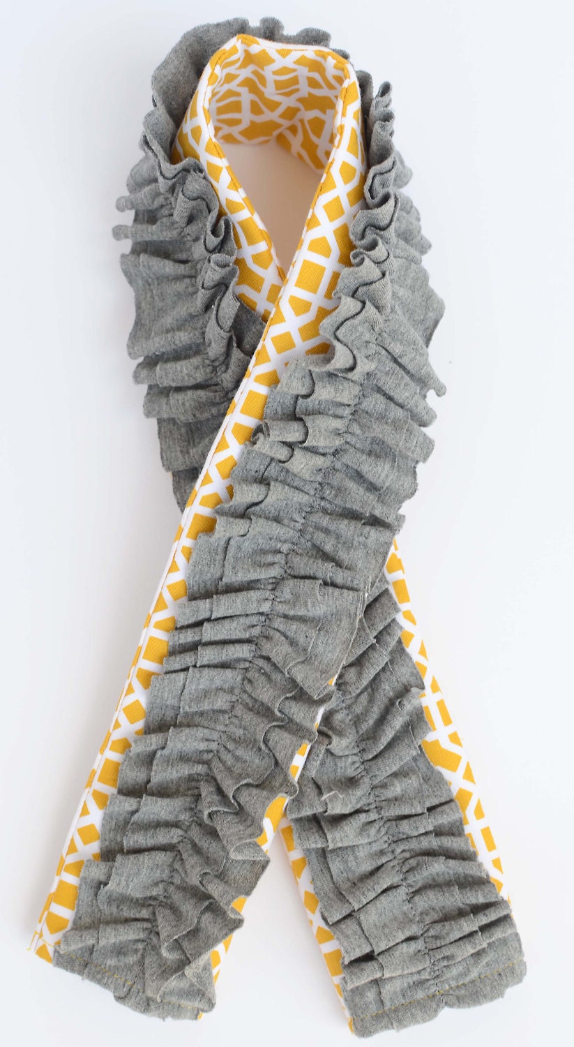 Camera Strap Cover- Trendy Yellow with Gray Ruffles
