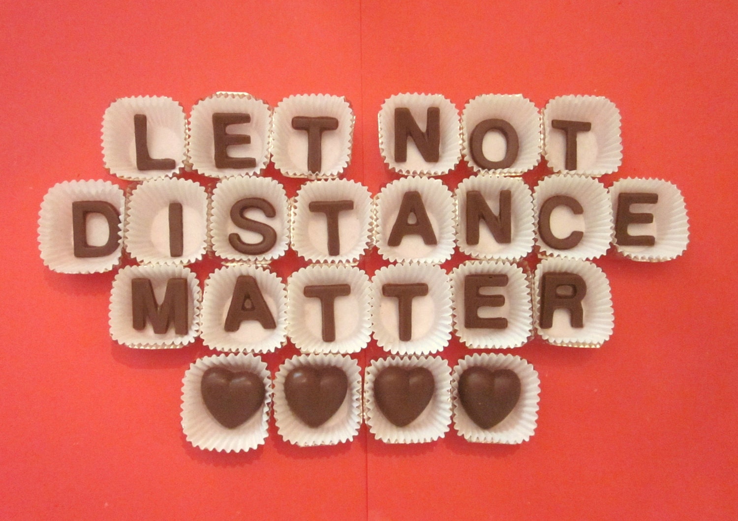 Personalized Milk chocolate letters-24 pc-let not distance matter name-mark-mary-heart-Long distance Valentines Thinking of You Gift